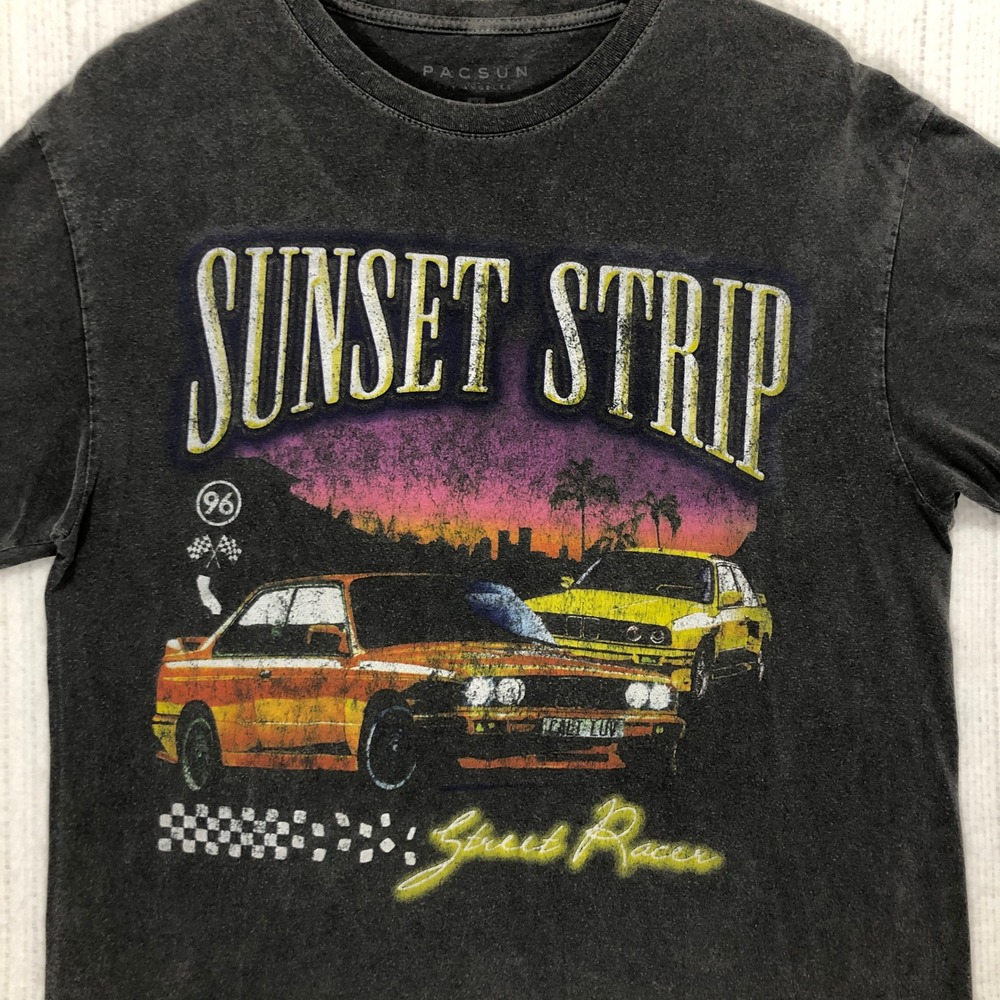 PacSun Sunset Strip Street Racer Graphic T-Shirt Mens‎ Medium Washed Black LA